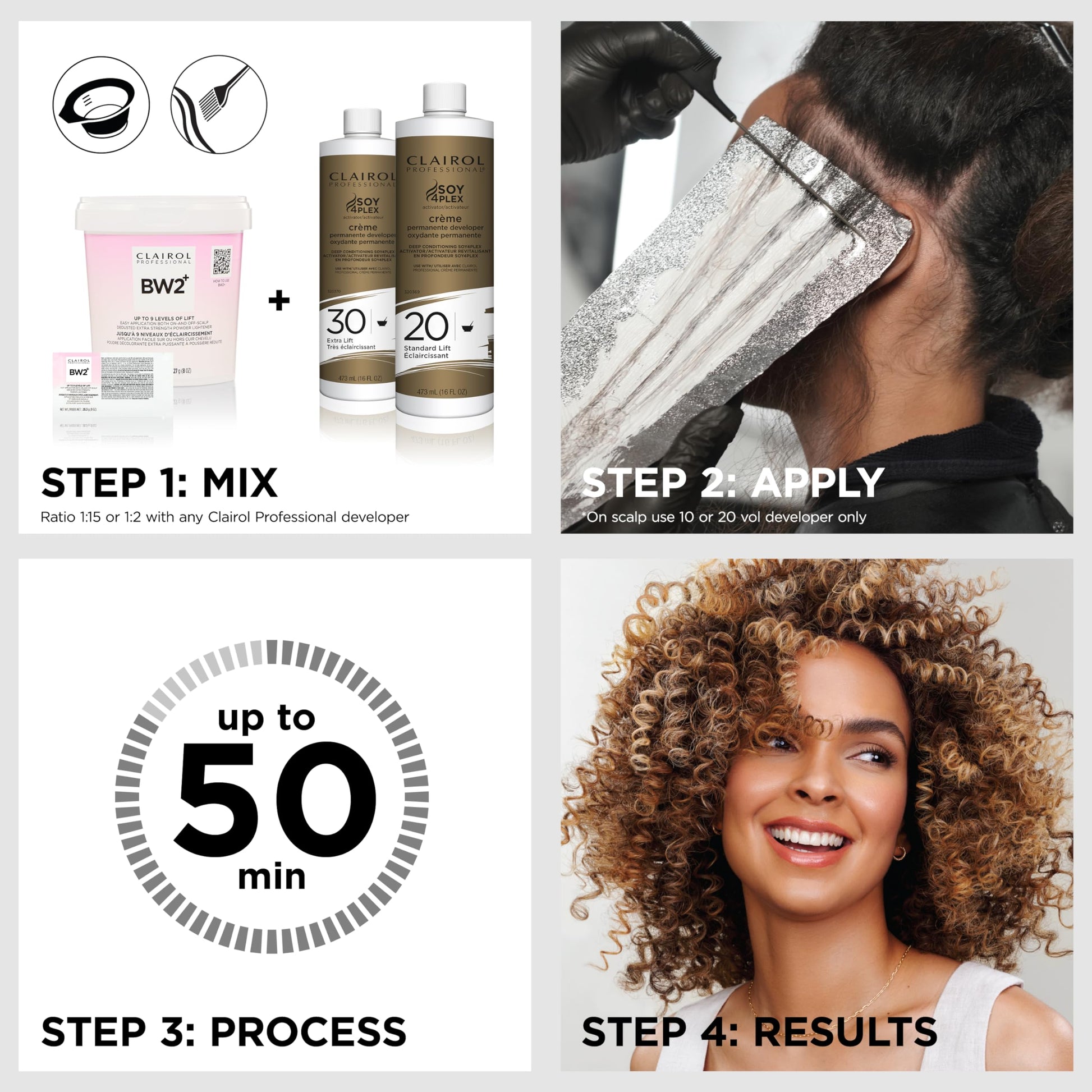 White Smoke Clairol Professional BW2+ Dedusted Extra Strength Powder Lightener for Hair Highlights, 1 oz.