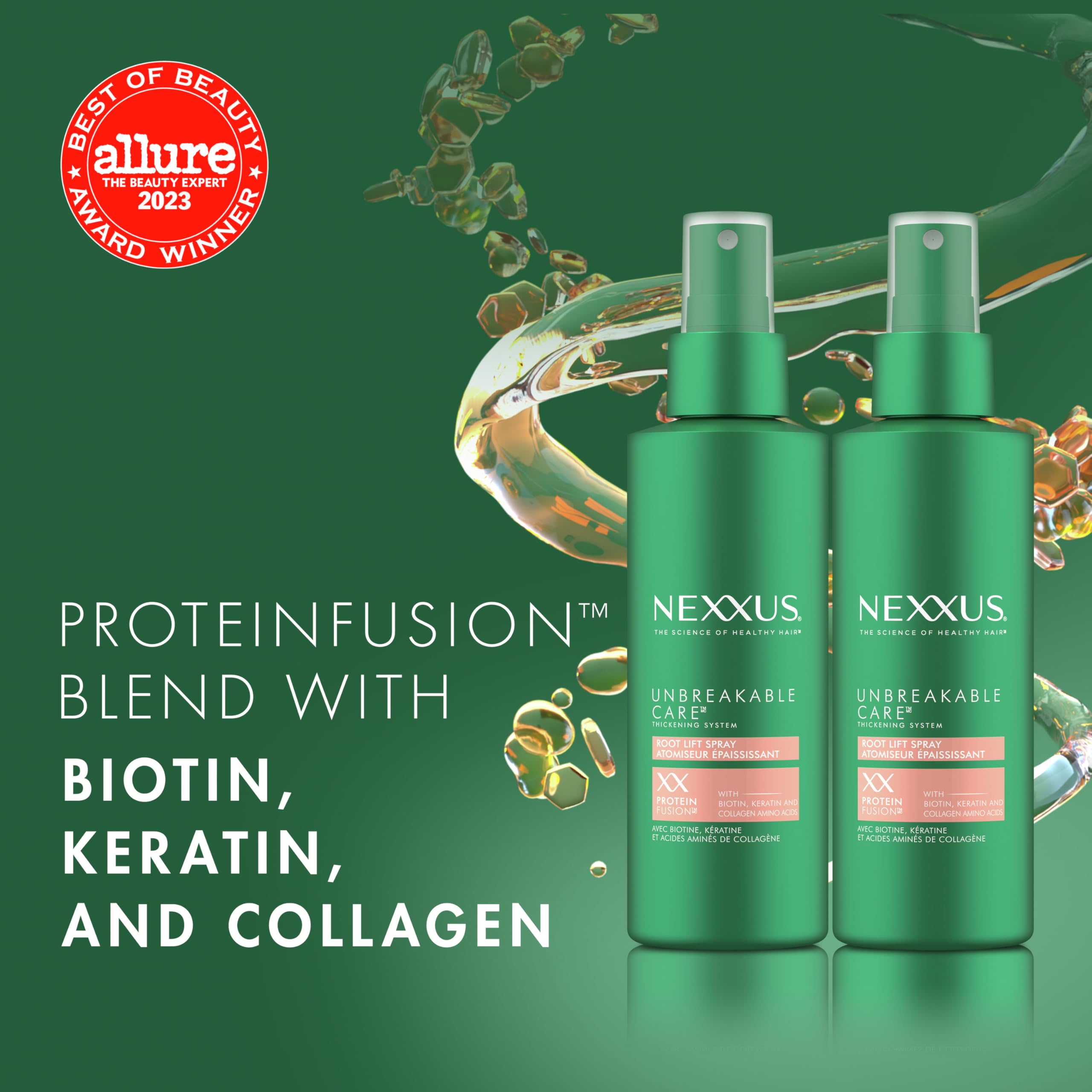 Nexxus Root Lift Thickening Spray Unbreakable Care with ProteinFusion Blend of Biotin, Keratin & Collagen Amino Acids, 6 oz