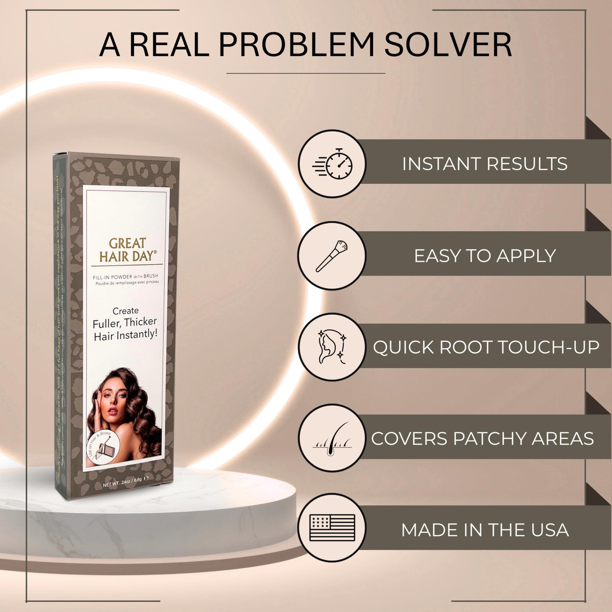 Gray Joan Rivers Great Hair Day Root Touch Up Powder – Fill-in Powder for Thicker, Fuller Looking Hair (Brunette)
