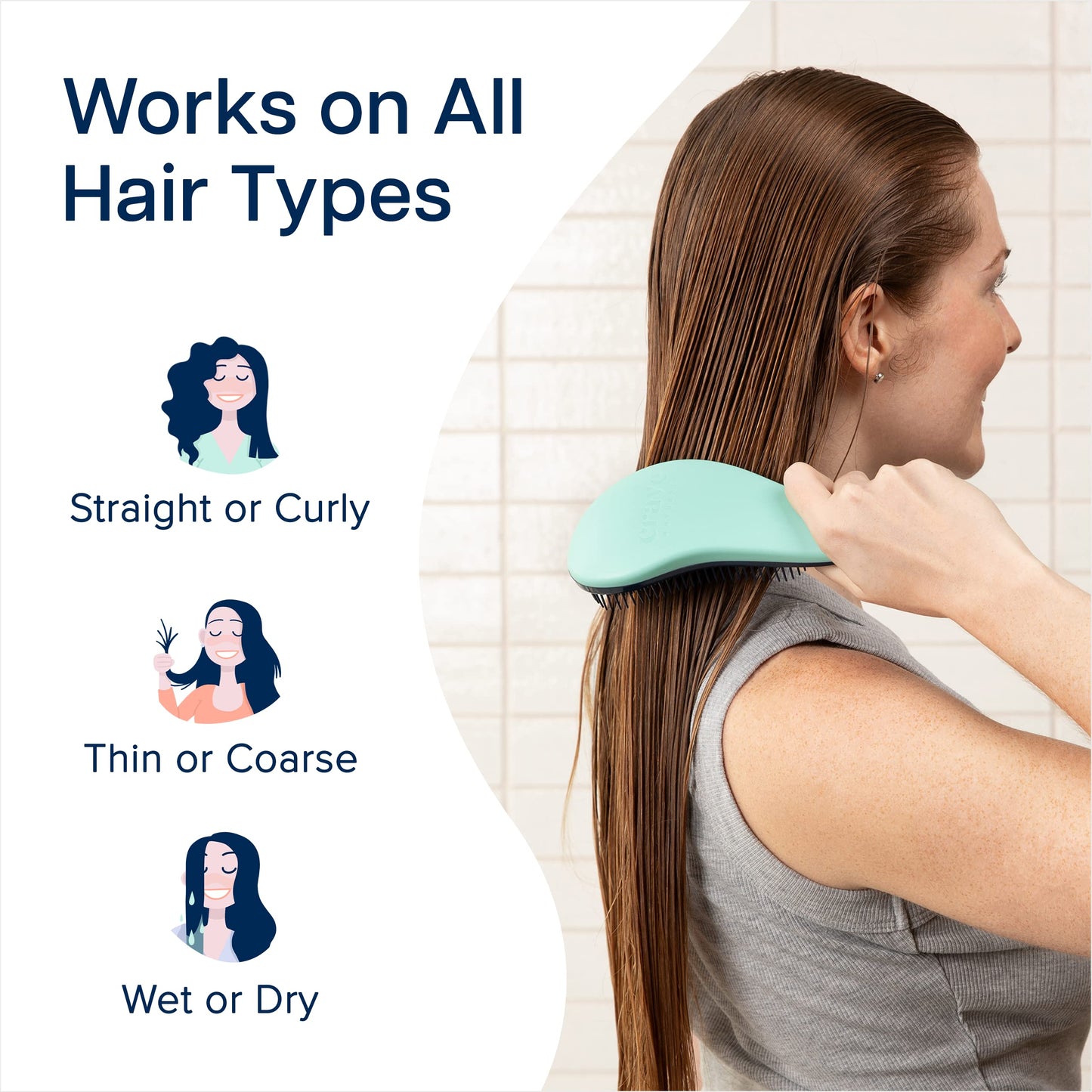 Crave Naturals Glide Thru Detangling Brush - Detangler Brush for Natural, Curly, Straight, Wet and Dry Hair for Adults and Kids - Hair Brush for Little Girls, Toddlers, Teens - 7.5 x 3 in, Turquoise