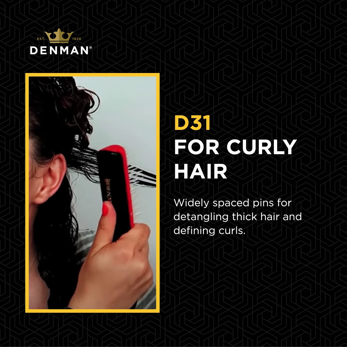 Denman Free Flow Wide Spaced Pins 7 Row Hair Styling Brush - 3-in-1 Styling Tool for Creating Volume, Detangling Thick Hair and Defining Curls, D31