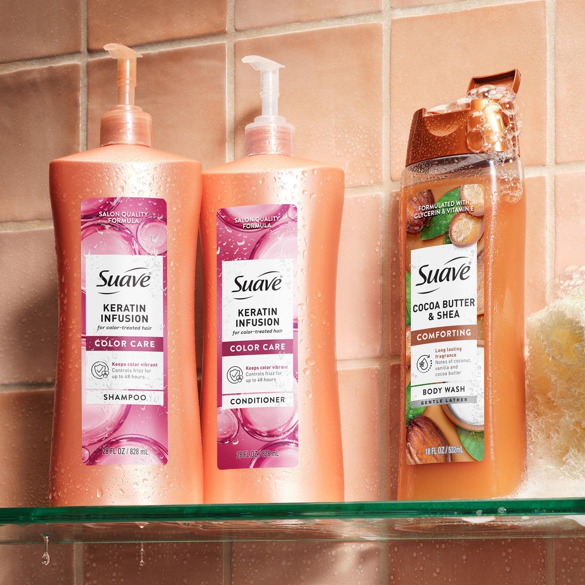 Tan Suave Keratin Infusion Color Care Shampoo For Color Treated Hair, Anti Fade & 48HR Frizz Control, Smooths & Adds Shine, 28 FL OZ Pump, 4 Count