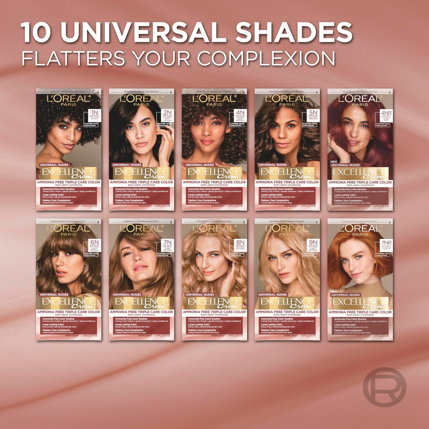 Rosy Brown L’Oreal Paris Excellence Universal Nudes Permanent Hair Color, Ammonia Free Hair Dye for Gray Hair Coverage, 5N Natural Brown, 1 Hair Dye Kit