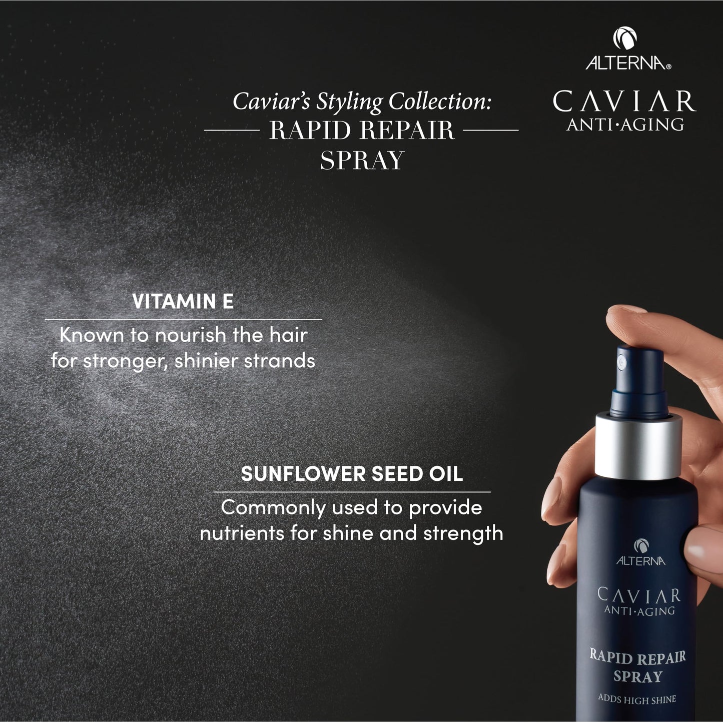 Black Alterna Haircare CAVIAR Anti-Aging Rapid Repair Spray 4.2 Fl Oz | Instant Shine and Humidity Protection Spray for Hair | Sulfate Free