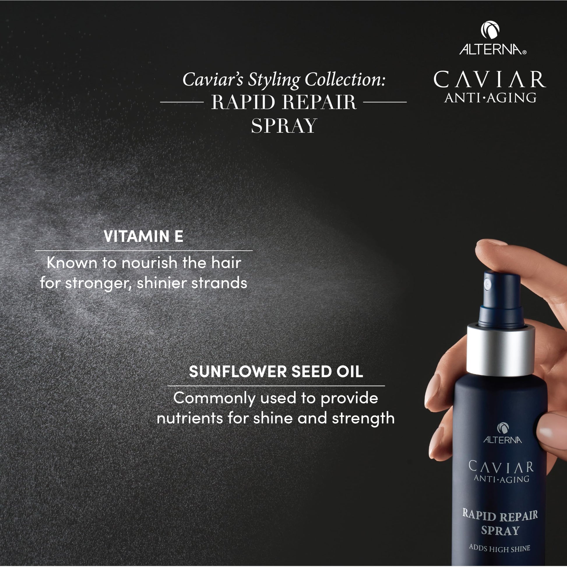 Black Alterna Haircare CAVIAR Anti-Aging Rapid Repair Spray 4.2 Fl Oz | Instant Shine and Humidity Protection Spray for Hair | Sulfate Free