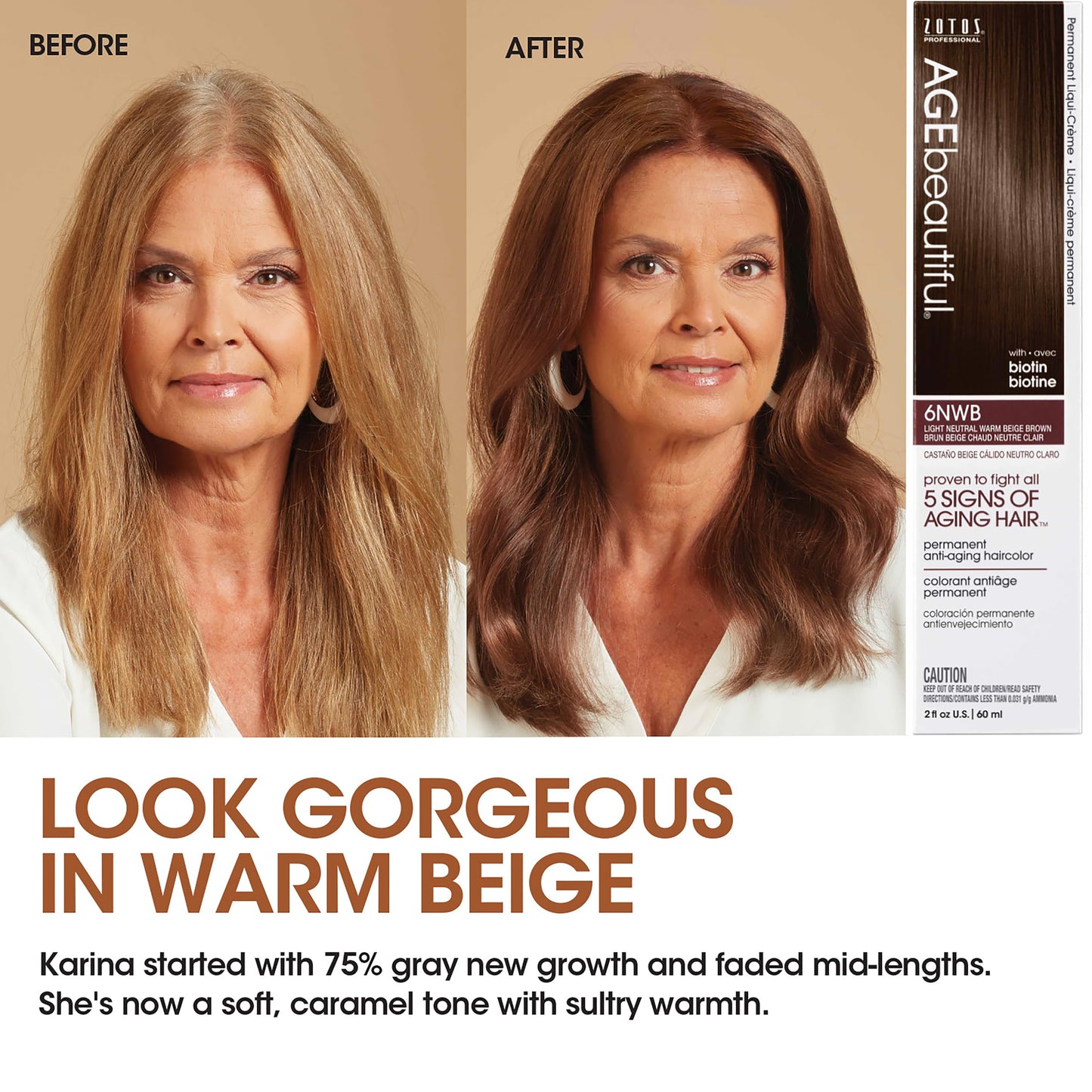 White Smoke AGE beautiful Permanent Hair Color Dye Liqui Creme | 100% Gray Coverage | Anti-Aging Haircolor | Biotin for Thicker, Fuller Hair | Professional Salon Coloring | 5NWB Medium Neutral Warm Beige Brown