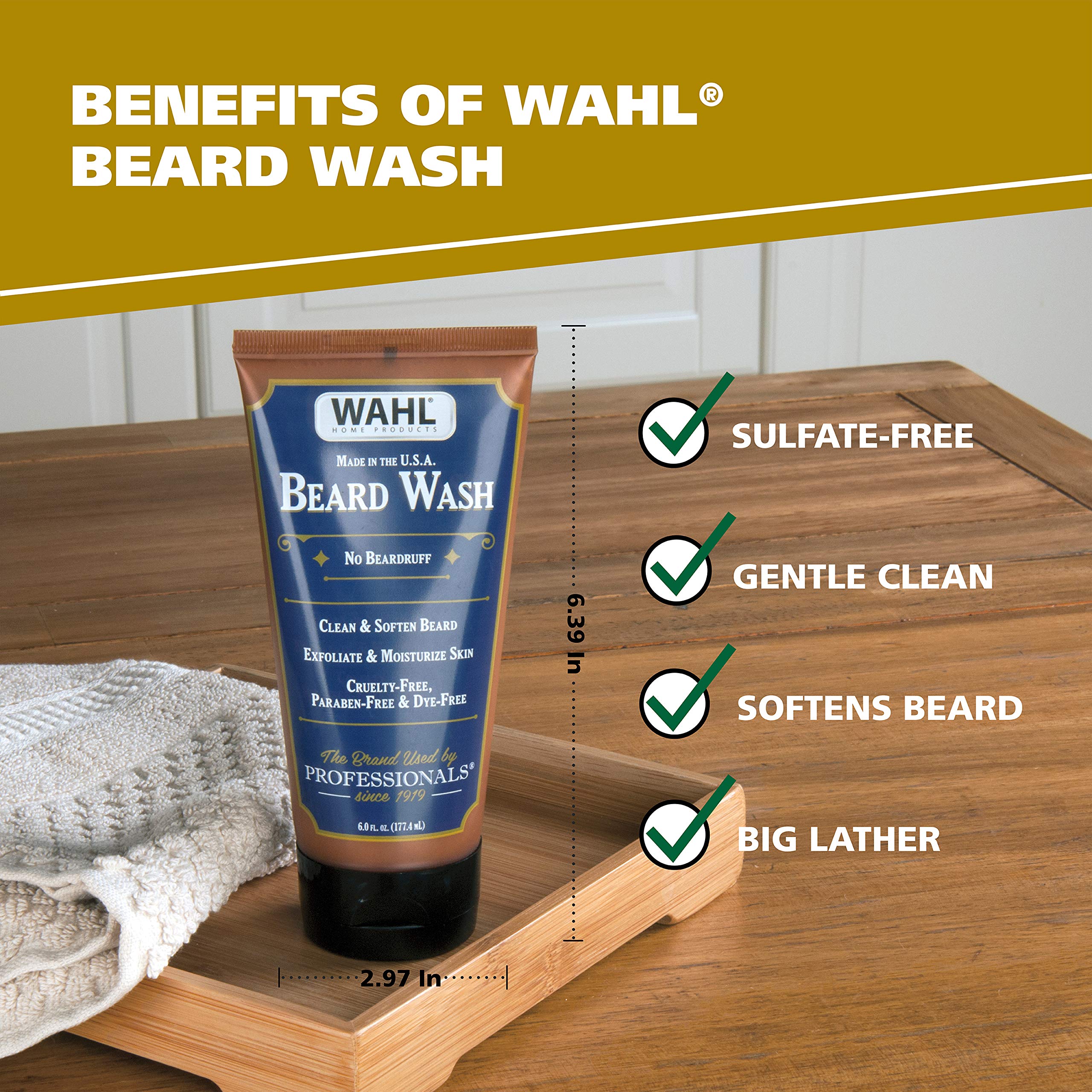 Wahl Beard Wash Face Exfoliator with Essential Oils - Manuka, Meadowfoam, Clove, Moringa - Model 805601
