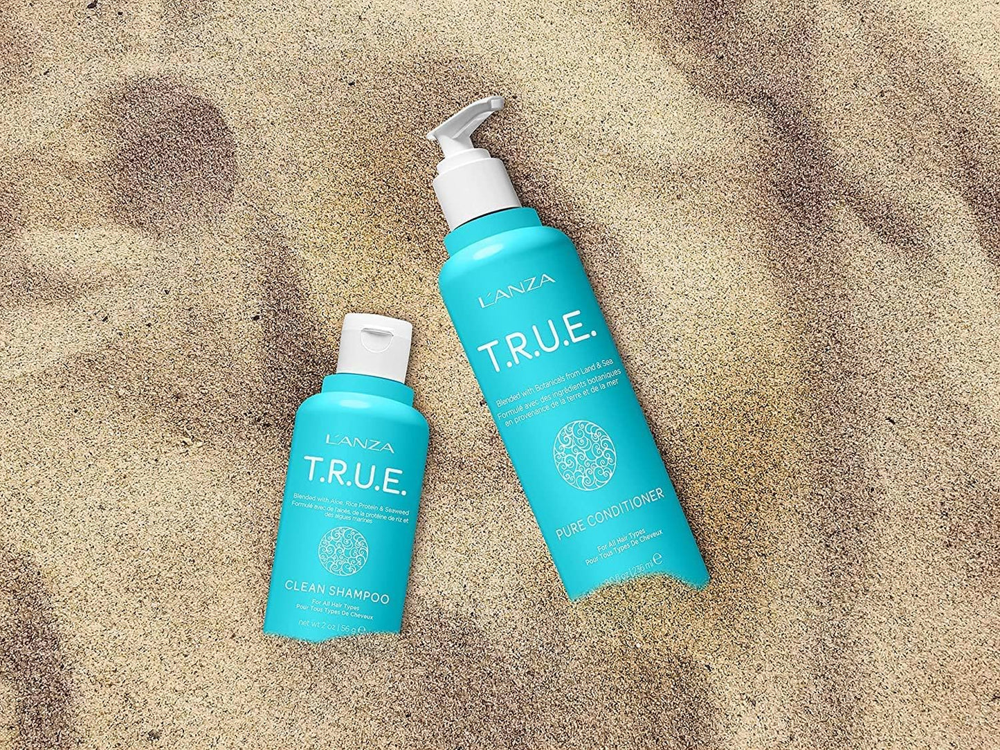 Tan L'ANZA T.R.U.E. Duo Hair Kit, Clean Shampoo & Pure Conditioner, Anti Frizz, Fragrance & Paraben Free, Vegan & Cruelty Free Shampoo and Conditioner Set, Luxury Hair Care Kit in a Gift Box (2/8 Fl Oz)