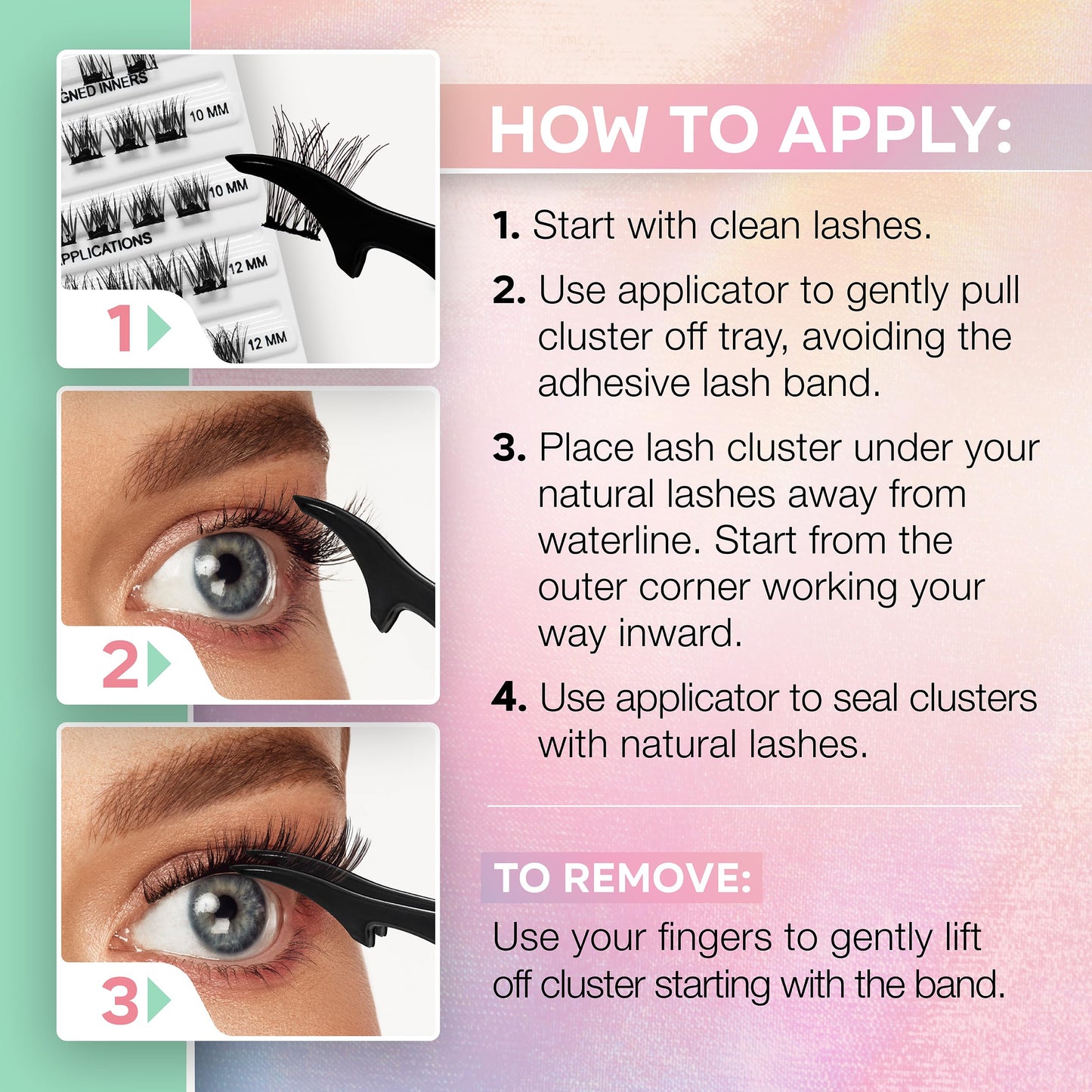 Misty Rose Ardell Press On Pre-Glued Eyelash Extension with Applicator - Wispies Natural, Customizable DIY Lash Clusters, Beginner Friendly Individual Lashes, 30 Count