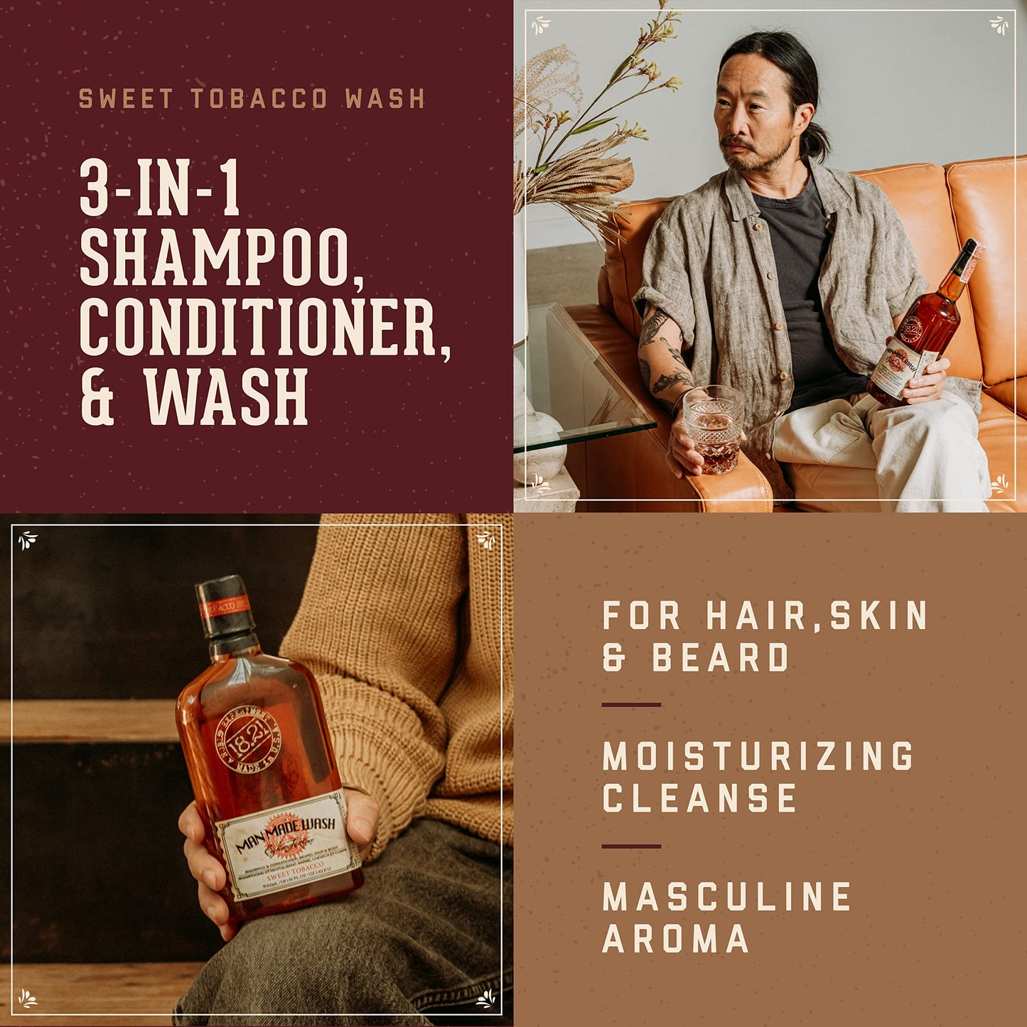 Sienna 18.21 Man Made Original Four-Scent Variety-Pack 3-in-1 Body Wash, Shampoo, & Conditioner for Men, All Hair & Skin Types, Strengthens and Moisturizes in a Manly Aroma