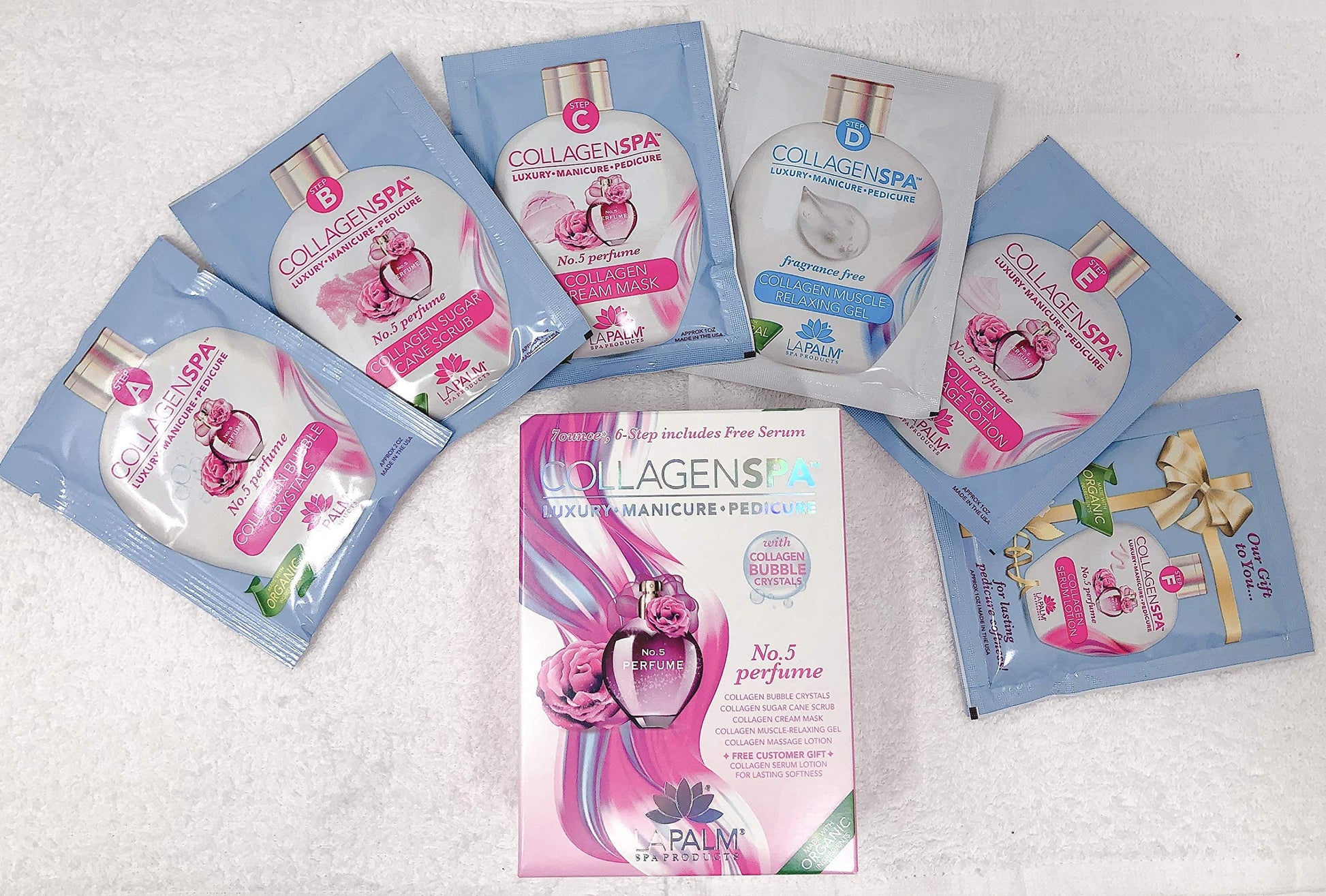 Lavender La Palm Collagen Spa Luxury Manicure and Pedicure with Collagen Bubble Crystals - No.5 Perfume (4 Packs)