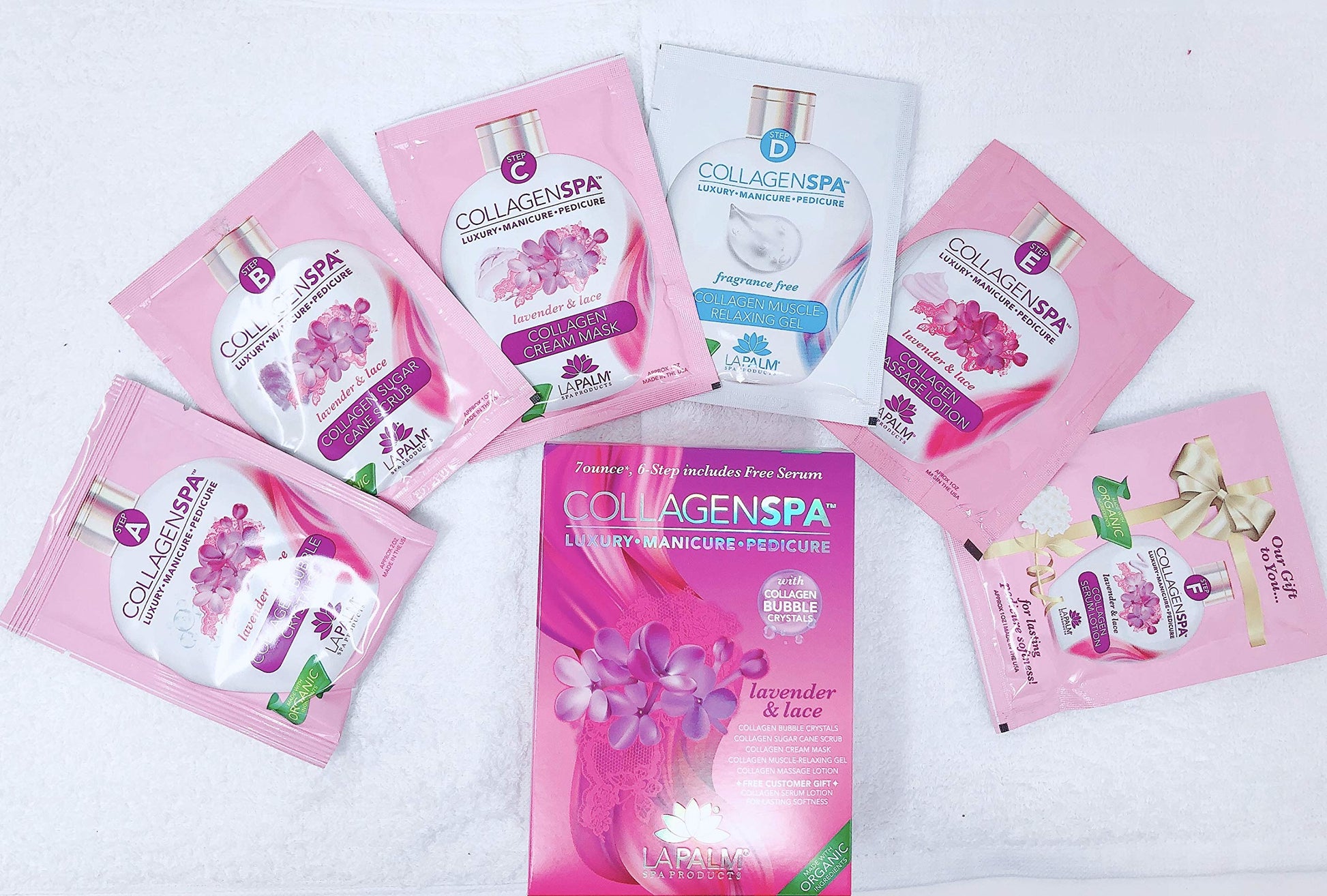Lavender La Palm Collagen Spa Luxury Manicure and Pedicure with Collagen Bubble Crystals - Lavender & Lace (4 Packs)
