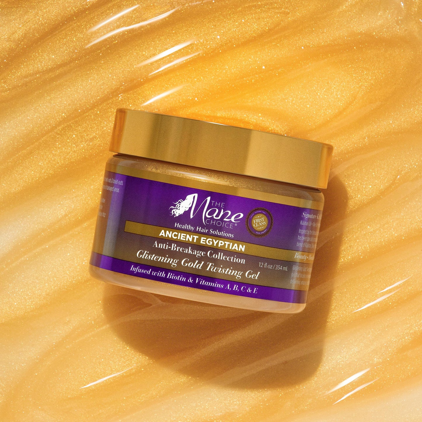 The Mane Choice Gel capillaire torsadé anti-casse et réparateur égyptien antique à l'or 24 carats, définition et brillance pour cheveux secs, abîmés, colorés ou traités chimiquement, combat les pointes fourchues, 340 g