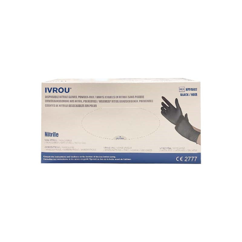 Light Gray H&R  IVROU Black Nitrile Gloves  Medium  100pk