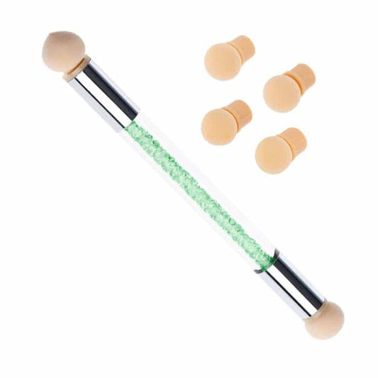 White Smoke Nail Art Brush W/4 Replaceable Sponge Db Head Green B3029SS
