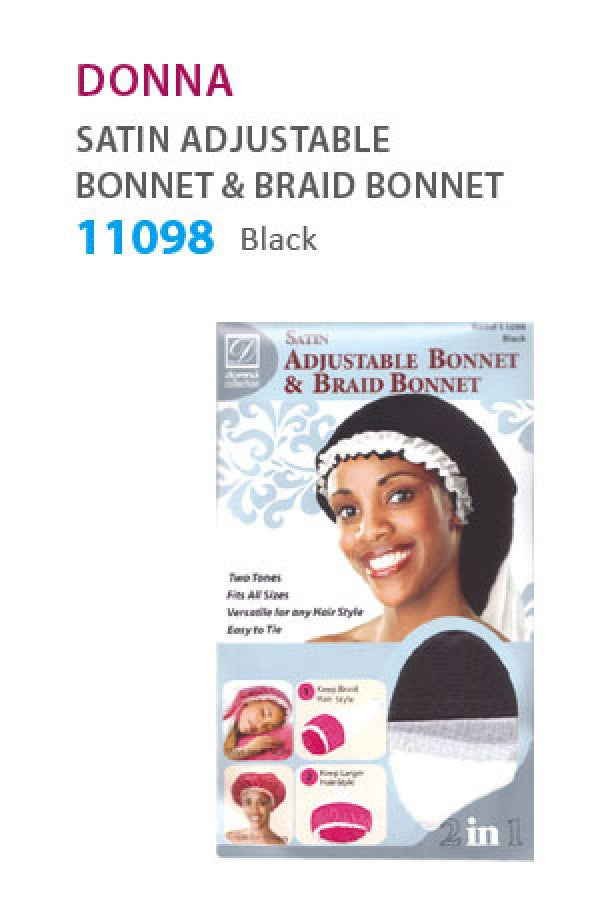 Donna Adjustable Bonnet & Braid Bonnet 11098 (Black) - Dz