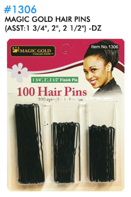 Magic Gold-1306 Hair Pins (Asst:1 3/4", 2", 2 1/2") Black -dz