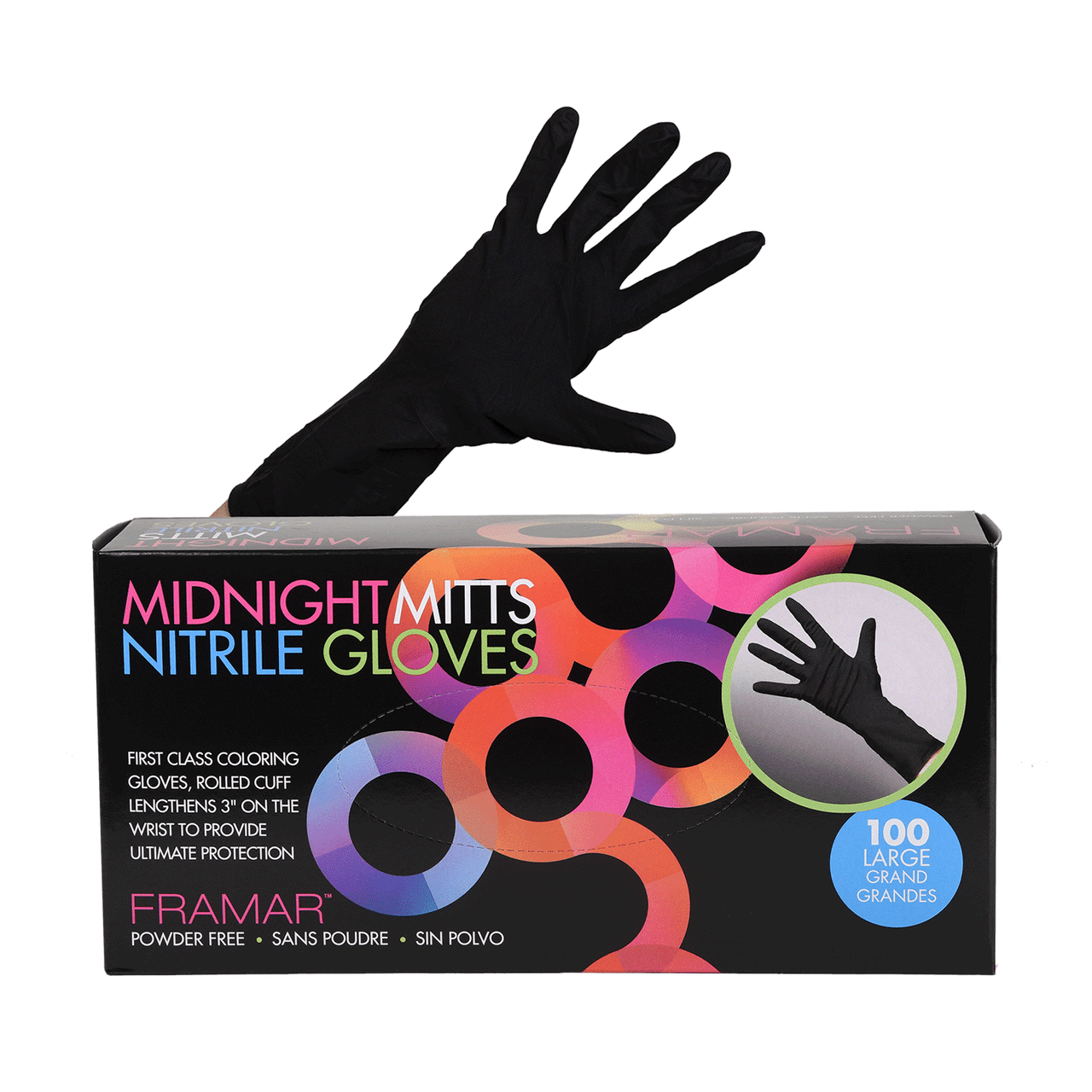 Framar Midnight Mitts Nitrile Gloves  - Large 100 Count