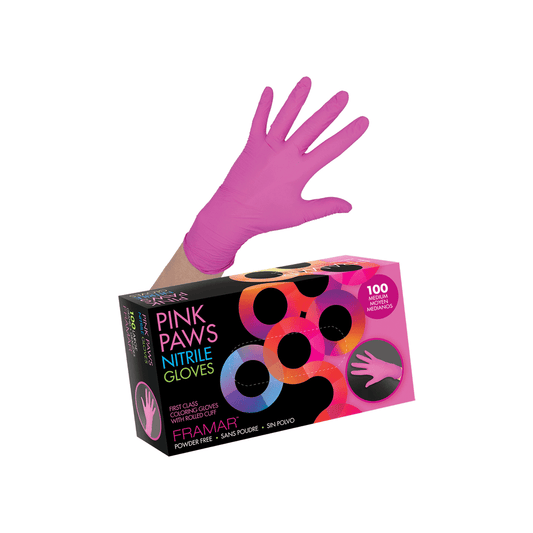 Framar Pink Paws Nitrile Gloves Medium 100 Count