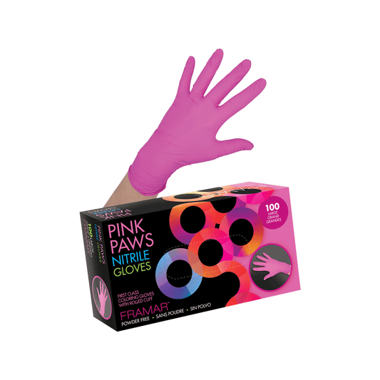 Framar Pink Paws Nitrile Gloves - Large 100 Count