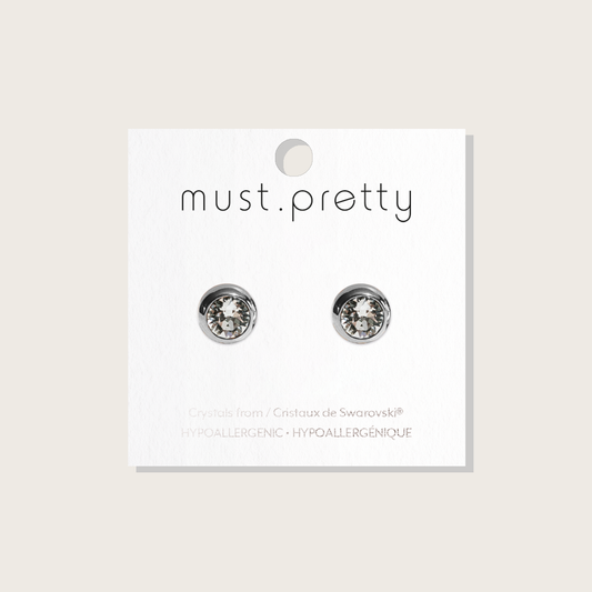 Must+Pretty Rhodium Bezel Earrings  Crystal