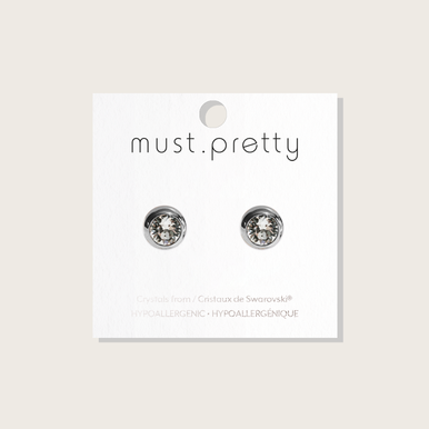 Must+Pretty Rhodium Bezel Earrings  Crystal