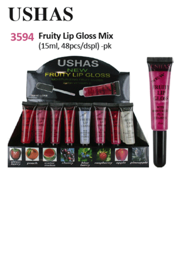 USHAS 3594 Fruity Lip Gloss Mix (15ml. 48pcs/dspl)-pk