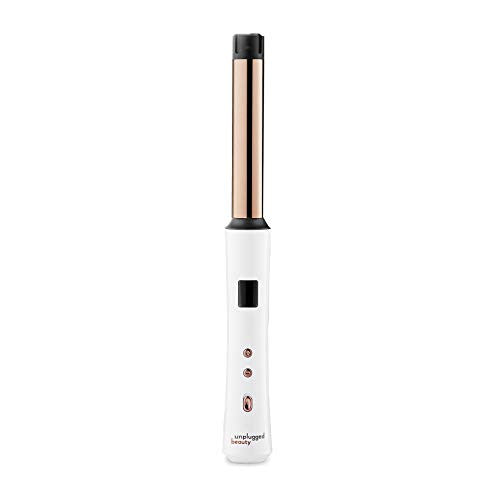 Unplugged Beauty Cordless 1 Inch Clipless Curling Wand – Hair Styling – Hair Styling Tools – Titanium Wand (White + Rose Gold)