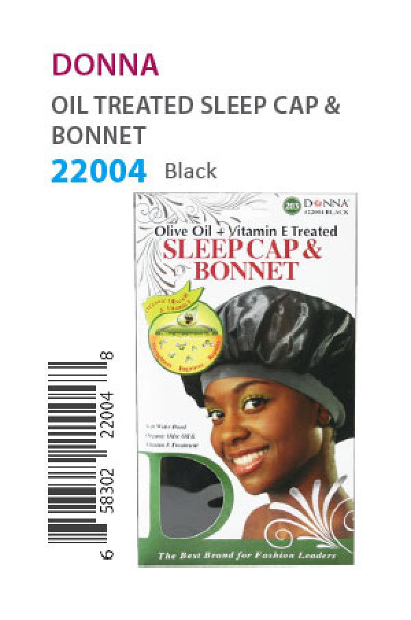 Donna Oil Treated Sleep Cap & Bonnet 22004 Black - dz