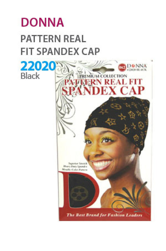 22020 Donna Pattern Real Fit Spandex Cap (Black) -dz