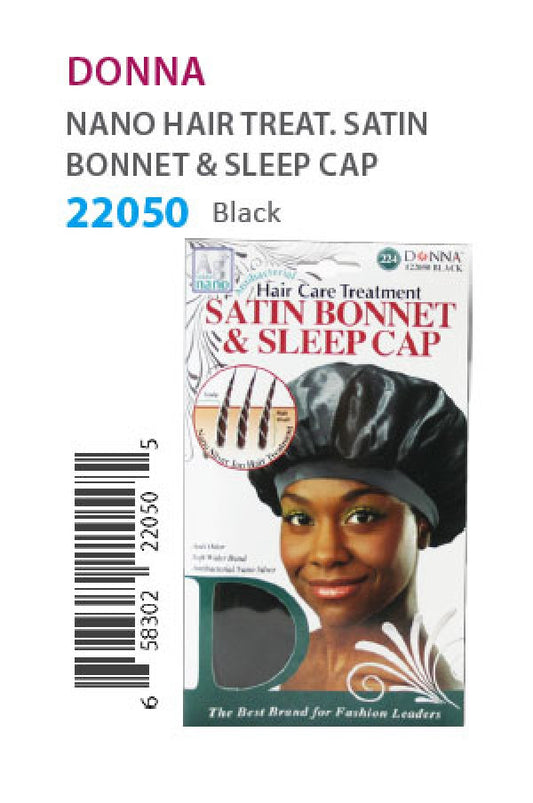 Donna Nano Hair Treat. Satin Bonnet&Sleep Cap 22050 Black- dz