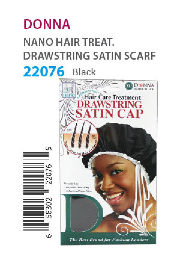 Donna Nano Hair Treat. Drawstring Satin Cap 22076 Black - dz