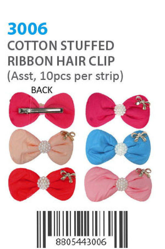 Cotton Stuffed Ribbon Hair Clip (10pcs/strip) 3006 - strip