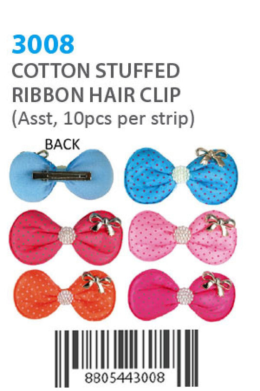 Cotton Stuffed Ribbon Hair Clip (10pcs/strip) 3008 - strip