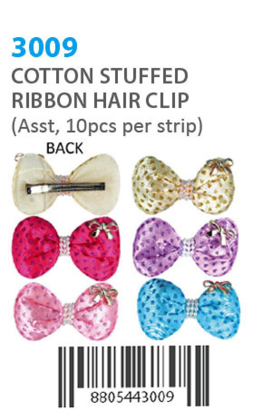 Cotton Stuffed Ribbon Hair Clip (10pcs/strip) 3009 - strip