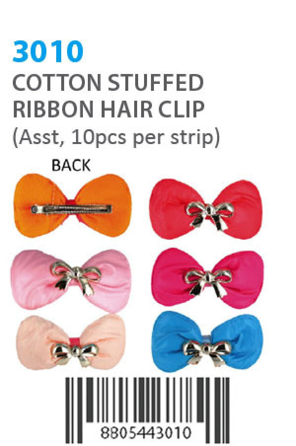 Cotton Stuffed Ribbon Hair Clip (10pcs/strip) 3010 - strip