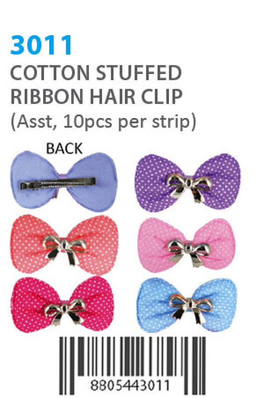 Cotton Stuffed Ribbon Hair Clip (10pcs/strip) 3011 - strip