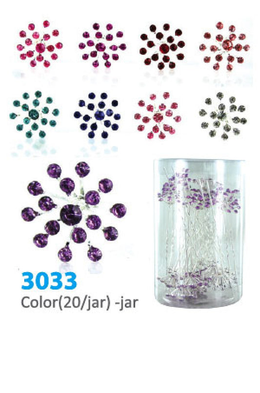 3033 Color Stone Hair Pin (20/Jar)