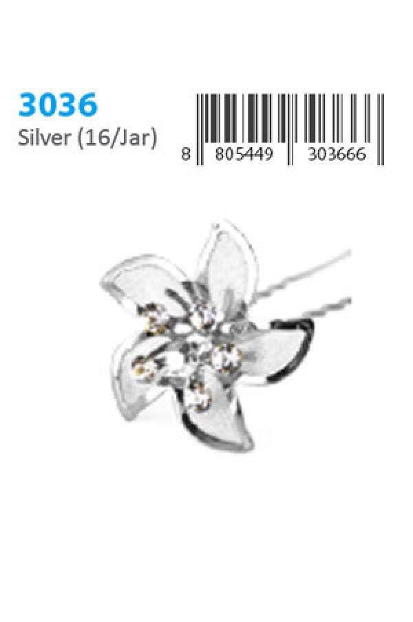 Stone Hair Pin (16/jar) 3036 Silver - jar