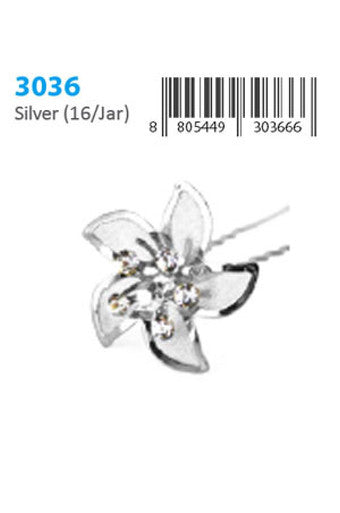 Stone Hair Pin (16/jar) 3036 Silver - jar