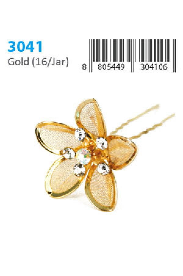 Stone Hair Pin (16/jar) 3041 Gold - jar