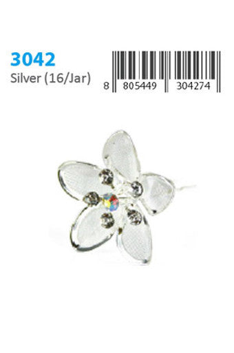 Stone Hair Pin (16/jar) 3042 Silver - jar