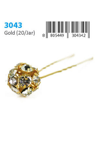 Stone Hair Pin (20/jar) 3043 Gold - jar