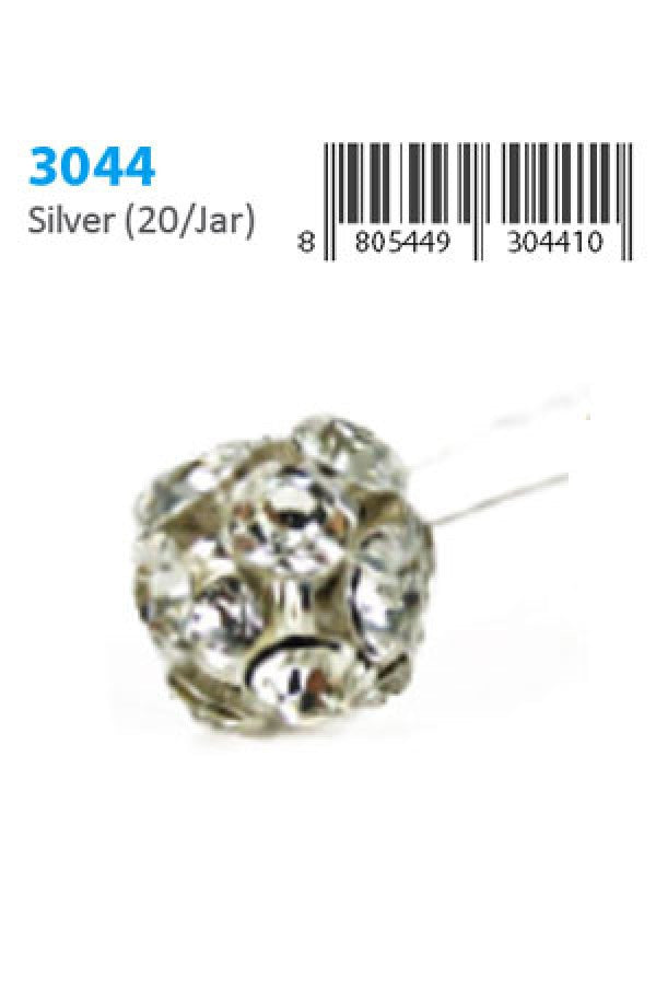 Stone Hair Pin (20/jar) 3044 Silver - jar