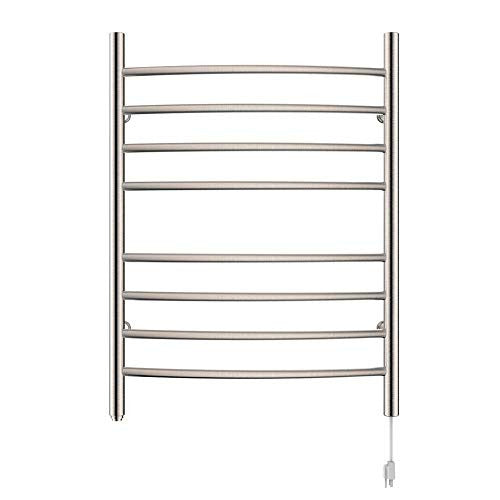 HEATGENE Towel Warmer 8 Bar Plug-in Curved Bath Towel Heater Brushed