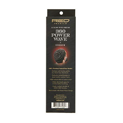 RED by KISS 360 Power Wave X Bow Wow Premium Boar Bristles 100% Natural Medium Soft (Curved Wave Brush - BORP03)