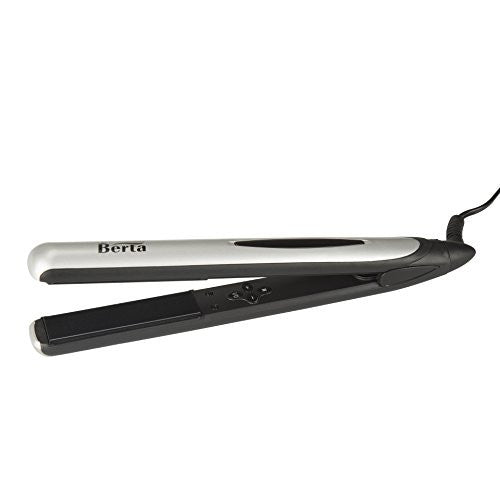 BERTA 1 Inch Ceramic Negative Ions Flat Iron, Professional Hair Straightener, Instant Heat with Adjustable Temperature 284-446℉, 360° Swivel Cord, 3D Floating Effect Panel Digital LCD Display, Silver