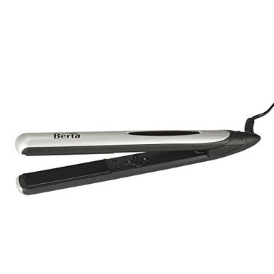 BERTA 1 Inch Ceramic Negative Ions Flat Iron, Professional Hair Straightener, Instant Heat with Adjustable Temperature 284-446℉, 360° Swivel Cord, 3D Floating Effect Panel Digital LCD Display, Silver