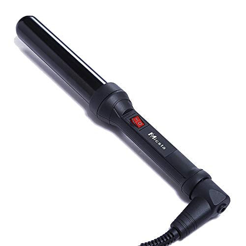 MICSTA Fer à friser à ions négatifs avec revêtement en céramique, baguette à friser double tension, chauffage rapide, bigoudi de plage, coiffure rapide pour cheveux longs, avec gant et tapis, noir 1-1/4" cadeau de Noël