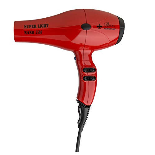 Nano 5500 Red Super Light Salon Professional Hair Dryer | 2000 Watt Lightweight Italian Powerful Blow Dryer | 1LB | Quiet Brushless Motor, Multiple Settings w/Cool Finishing Blast & Dual Nozzles